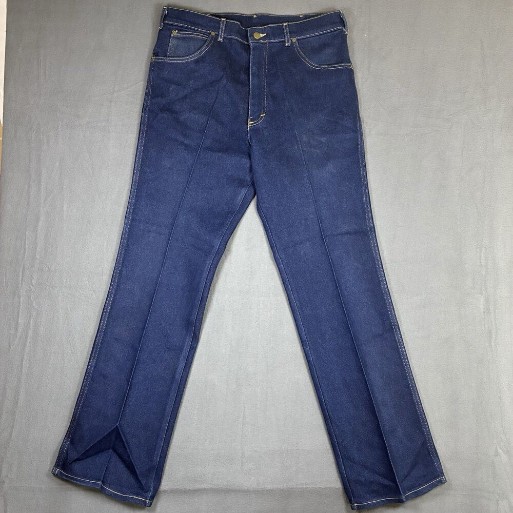 Vintage 70s/80s Lee Riders Jeans 34x32 Made In USA Dark Blue Denim Straight Leg